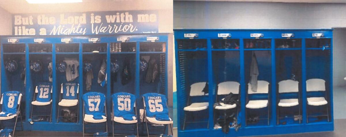 A public high school in Kentucky covered up a Bible verse in its athletic locker room after an atheist group filed a complaint. (Illustration/Freedom From Religion Foundation)