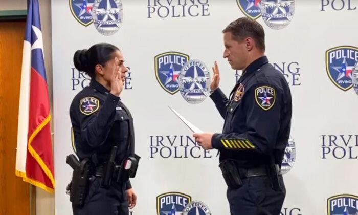 Female Cop Recruit Cries With Joy When Soldier Son Surprises Her at Police Swearing-in Ceremony