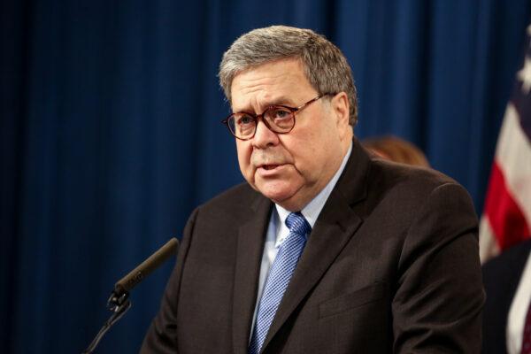 Attorney General Bill Barr at the Justice Department in Washington on Jan. 13, 2020. (Charlotte Cuthbertson/The Epoch Times)