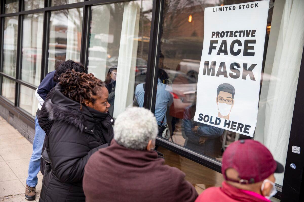 Customers line up outside of a coronavirus pop-up store in Washington on March 6, 2020. (Samuel Corum/Getty Images)