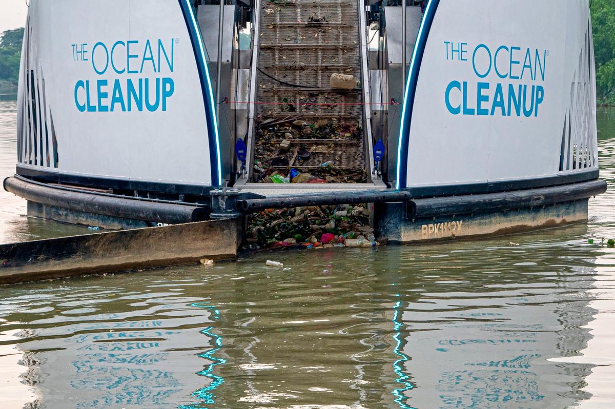 Conveyor belt in the Interceptor. (Courtesy of <a href="https://theoceancleanup.com/">The Ocean Cleanup</a>)