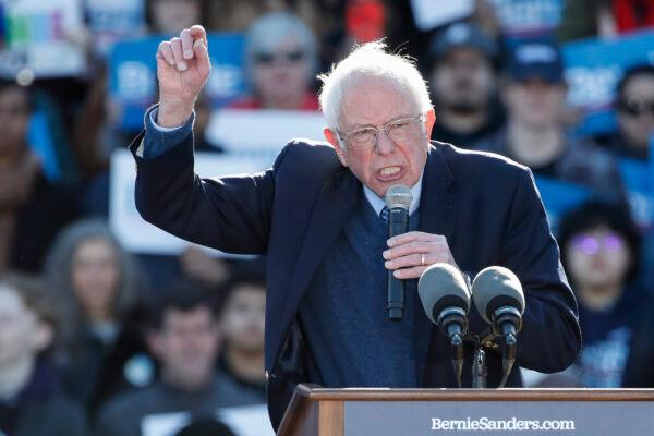 Democratic presidential hopeful Sen. Bernie Sanders (I-Vt.) addresses a campaign rally at Grant Park Petrillo Music Shell in Chicago, Ill., on March 7, 2020. (Kamil Krzaczynski/AFP via Getty Images)