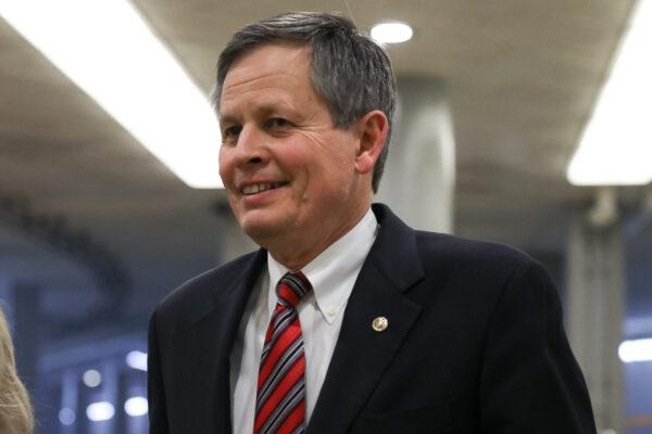 Sen. Steve Daines (R-Mont.) in the Senate subway area of the Capitol before President Donald Trump's State of the Union address in Washington on Feb. 4, 2020. (Charlotte Cuthbertson/The Epoch Times)