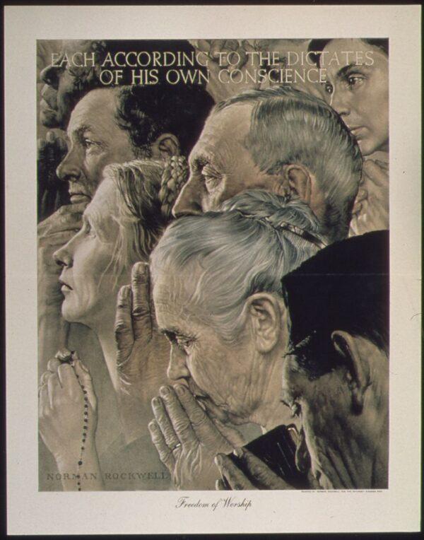 Many can relate to Norman Rockwell's art. “Freedom of Worship,” 1943, by Norman Rockwell. U.S. National Archives and Records Administration. Norman Rockwell Museum, Stockbridge, Massachusetts. (Public Domain)