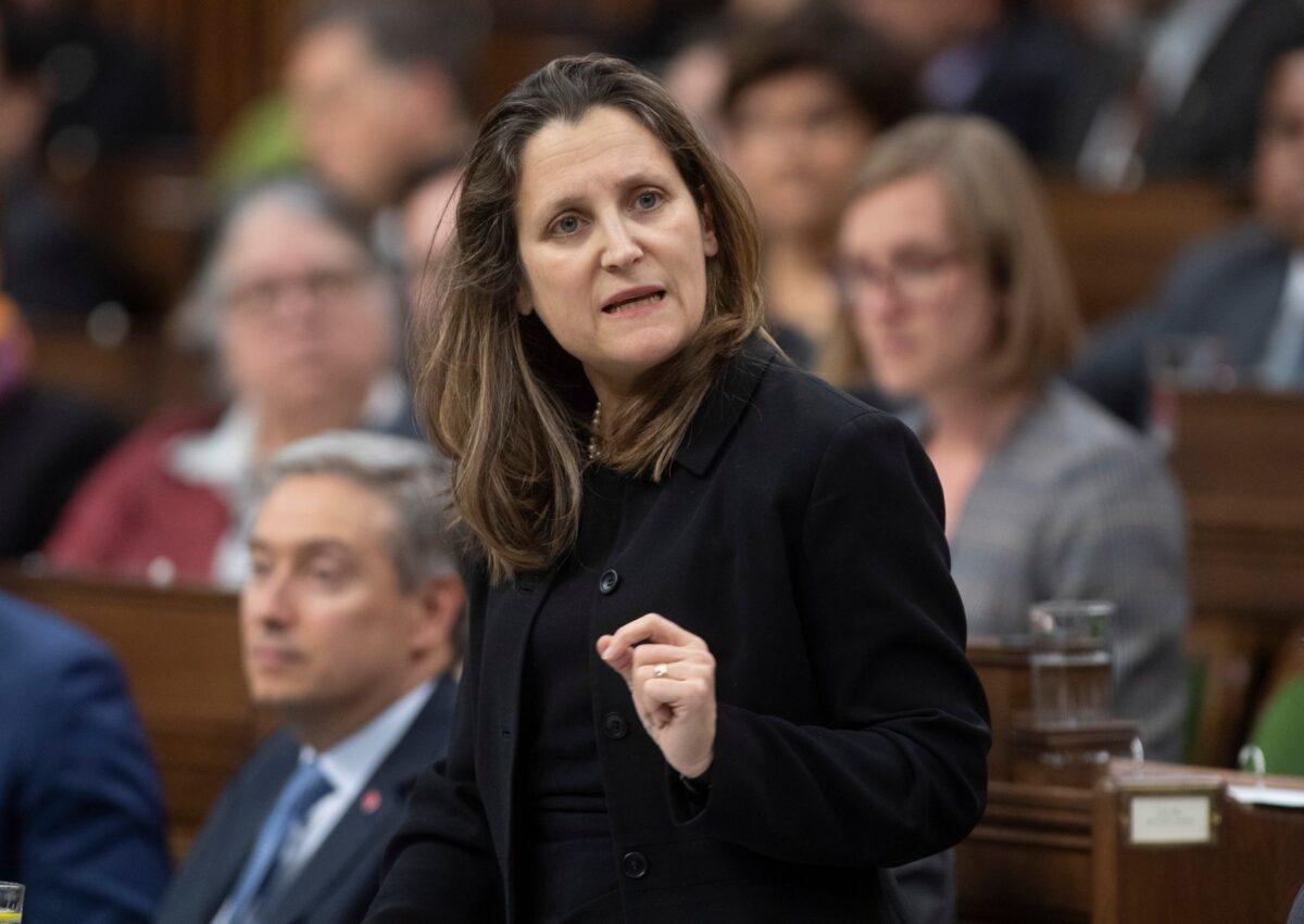 Deputy Prime Minister and Minister of Intergovernmental Affairs Chrystia Freeland responds to a question during Question Period in the House of Commons, in Ottawa, Canada, on March 9, 2020. (Adrian Wyld/The Canadian Press)