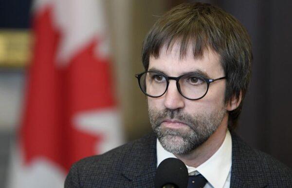 Minister of Canadian Heritage Steven Guilbeault speaks with the media in the Foyer of the House of Commons in Ottawa on Feb. 3, 2020. (Adrian Wyld/The Canadian Press)