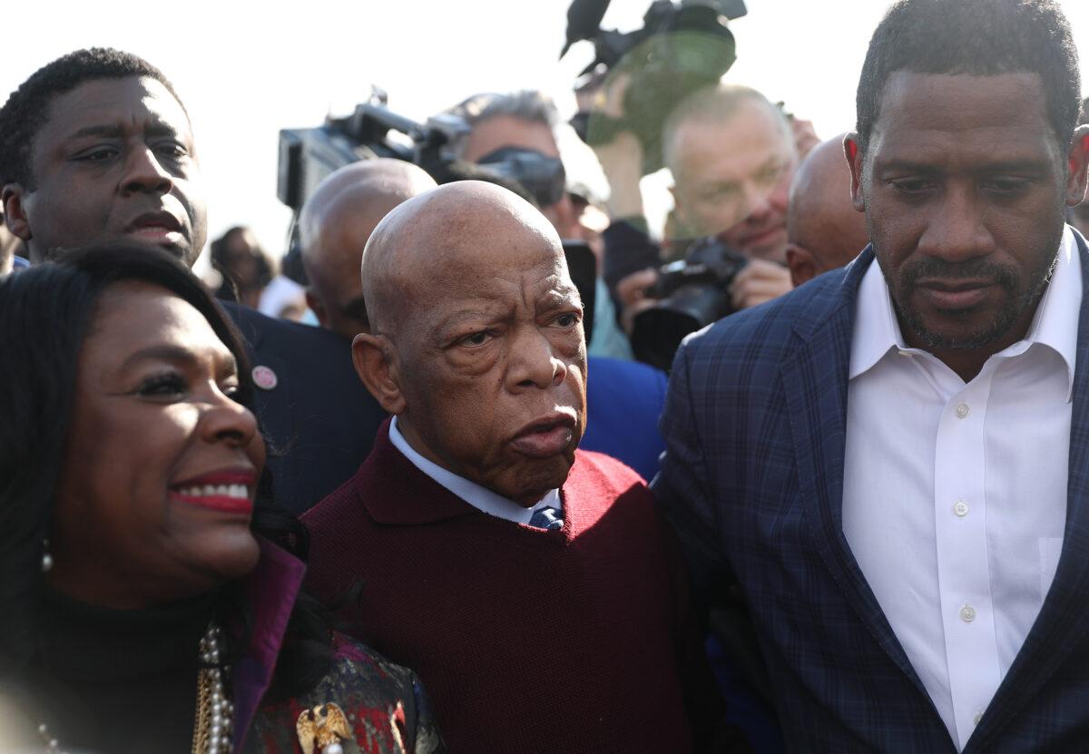 Rep. John Lewis (D-Ga.) arrives to speak to the crowd at the Edmund Pettus Bridge crossing reenactment marking the 55th anniversary of Selma's Bloody Sunday in Selma, Alabama, on March 1, 2020. (Joe Raedle/Getty Images)