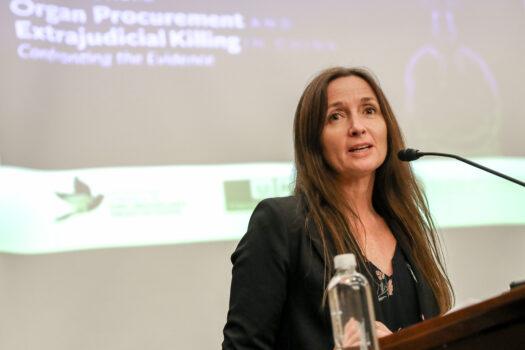 Susie Hughes, executive director and co-founder of ETAC, speaks at the Policy Forum on Organ Procurement and Extrajudicial Execution in China on Capitol Hill on March 10, 2020. (Samira Bouaou/The Epoch Times)