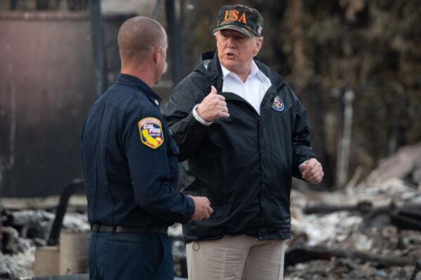 President Donald Trump views damage from wildfires in Malibu, Calif., on Nov.17, 2018. (Saul Loeb/AFP via Getty Images)