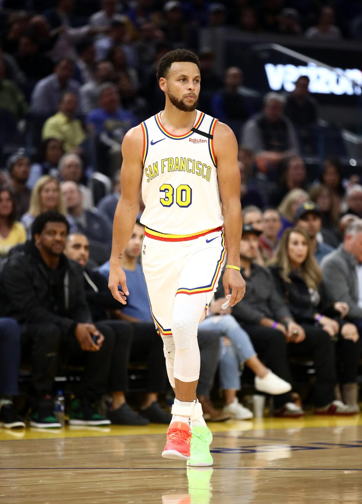 Stephen Curry #30 of the Golden State Warriors in action against the Toronto Raptors at Chase Center in San Francisco, California on March 5, 2020. (Justin Sullivan/Getty Images)