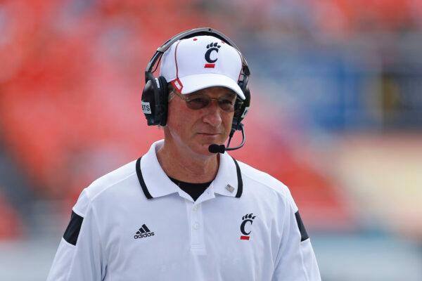 Then-head coach Tommy Tuberville of the Cincinnati Bearcats watches first quarter action against the Miami Hurricanes at Sun Life Stadium in Miami Gardens, Florida, on Oct. 11, 2014. (Joel Auerbach/Getty Images)