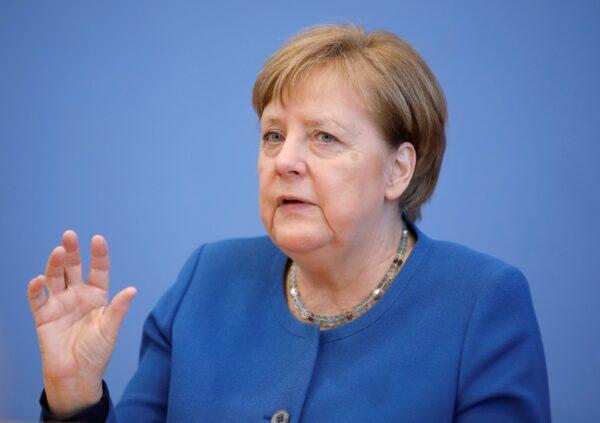 German Chancellor Angela Merkel address a news conference on coronavirus in Berlin on March 11, 2020. (Axel Schmidt/Reuters)