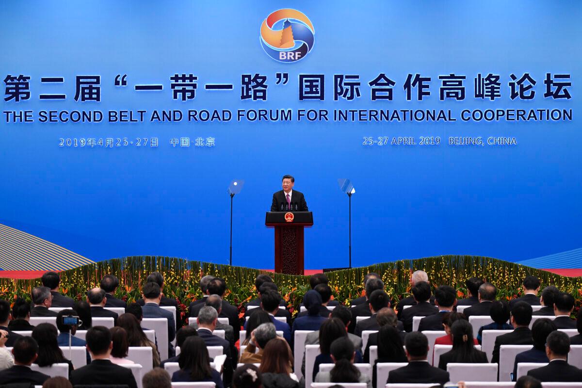 Chinese leader Xi Jinping gives a speech at a press conference after the Belt and Road Forum at the China National Convention Center at the Yanqi Lake venue in Beijing, China, on April 27, 2019. (Wang Zhao/Getty Images)