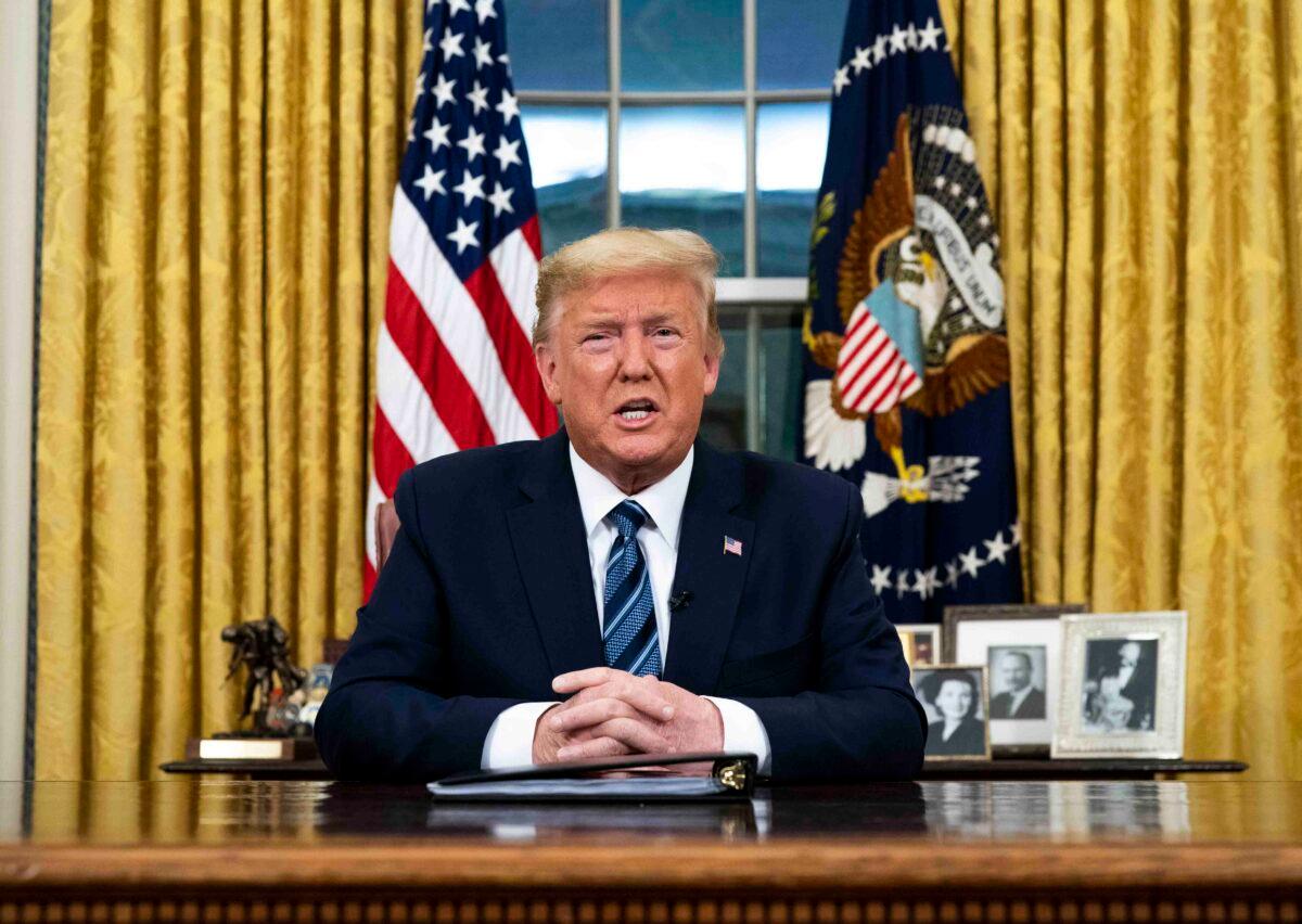 President Donald Trump addresses the nation from the Oval Office about the new coronavirus, in Washington on March 11, 2019. (Doug Mills-Pool/Getty Images)