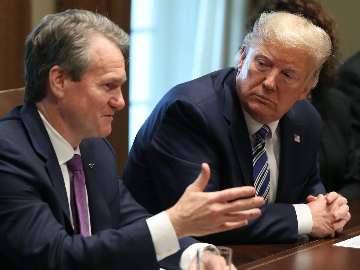 President Donald Trump listens to Bank of America CEO Brian Moynihan during a meeting with bankers with to discuss the coronavirus response in the Cabinet Room at the White House in Washington on March 11, 2020. (Mark Wilson/Getty Images)