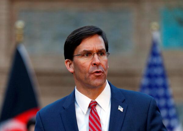 Defense Secretary Mark Esper speaks during a news conference in Kabul, Afghanistan, on Feb. 29, 2020. (Mohammad Ismail/File Photo/Reuters)