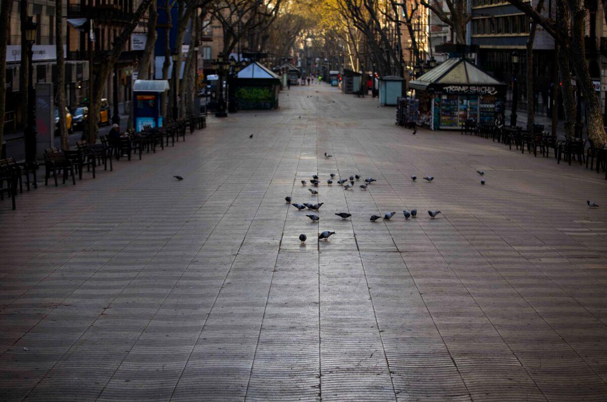 La Ramblas is seen empty in Barcelona, Spain, on March 15, 2020. (Emilio Morenatti/AP Photo)