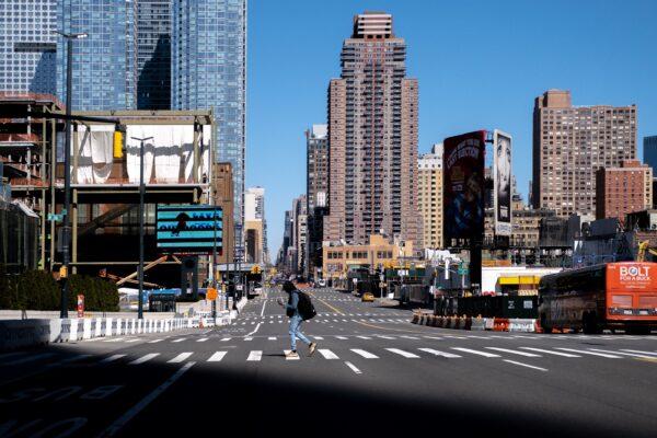 An empty street in the Manhattan borough of New York City on March 15, 2020. (Jeenah Moon/Reuters)