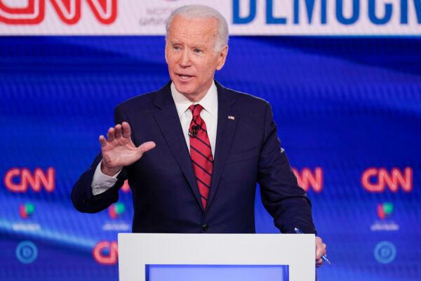 Former Vice President Joe Biden, participates in a Democratic presidential primary debate at CNN Studios in Washington on March 15, 2020. (Evan Vucci/AP)