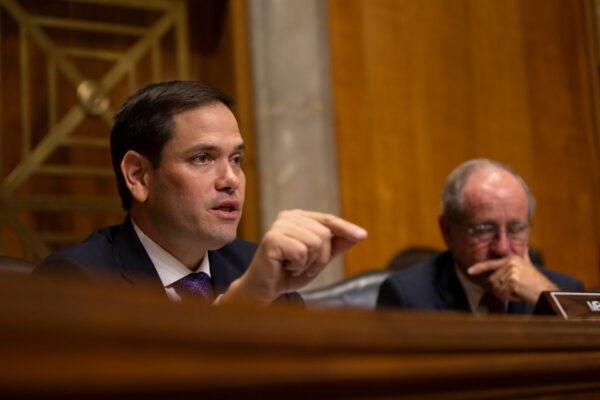 U.S. Sen. Marco Rubio (R-FL) questions Kelly Craft, President Trump's nominee to be Representative to the United Nations, during her nomination hearing before the Senate Foreign Relations Committee in Washington, on June 19, 2019. (Stefani Reynolds/Getty Images)