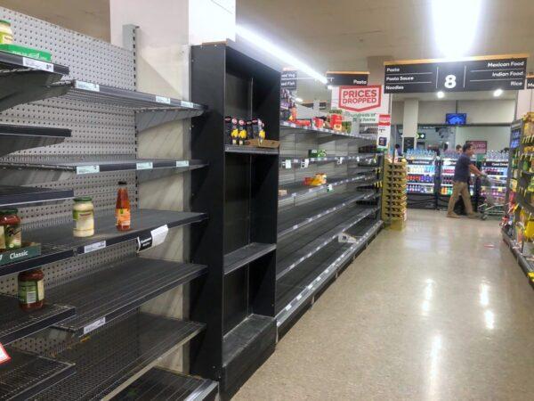 Empty pasta shelves at a supermarket in Burwood, Sydney, Australia on March 17, 2020. (Mimi Nguyen Ly/The Epoch Times)