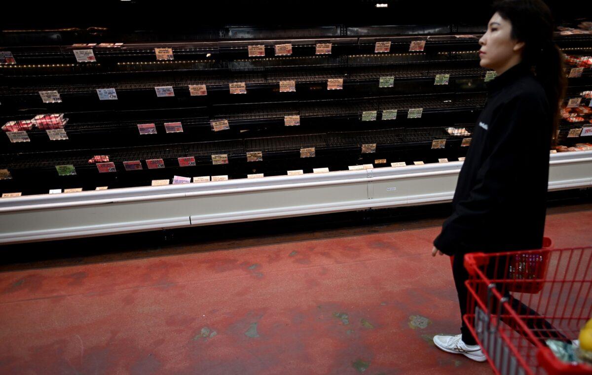 Empty shelves are seen in a supermarket in Manhattan in New York City on March 17, 2019. (Johannes Eisele/AFP via Getty Images)
