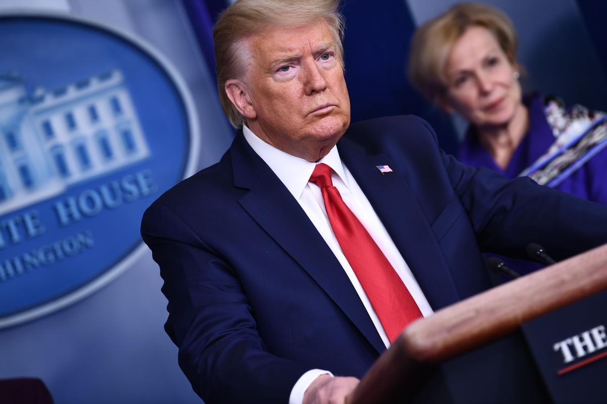 President Donald Trump at the daily briefing on the COVID-19 outbreak, at the White House in Washington on March 18, 2020. (Brendan Smialowski/AFP via Getty Images)