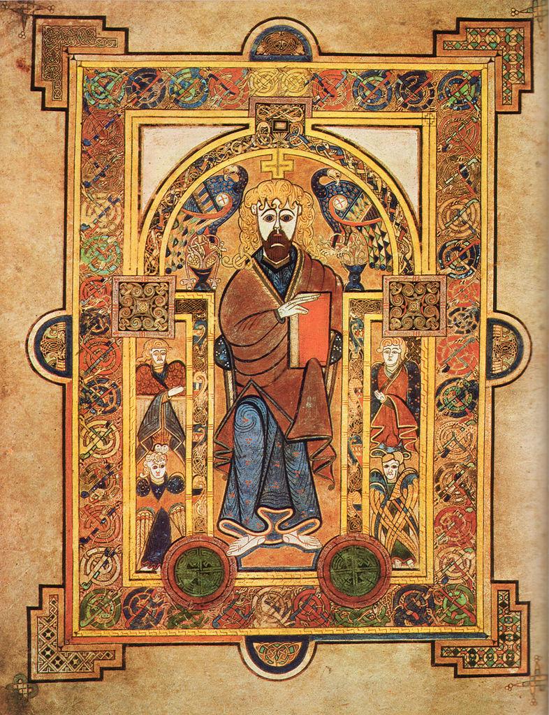 “Book of Kells,” Folio 32 v, Christ Enthroned, from “Treasures of Irish Art, 1500 B.C. to 1500 A.D." From the Collections of the National Museum of Ireland, Royal Irish Academy, & Trinity College, Dublin. (US-PD)