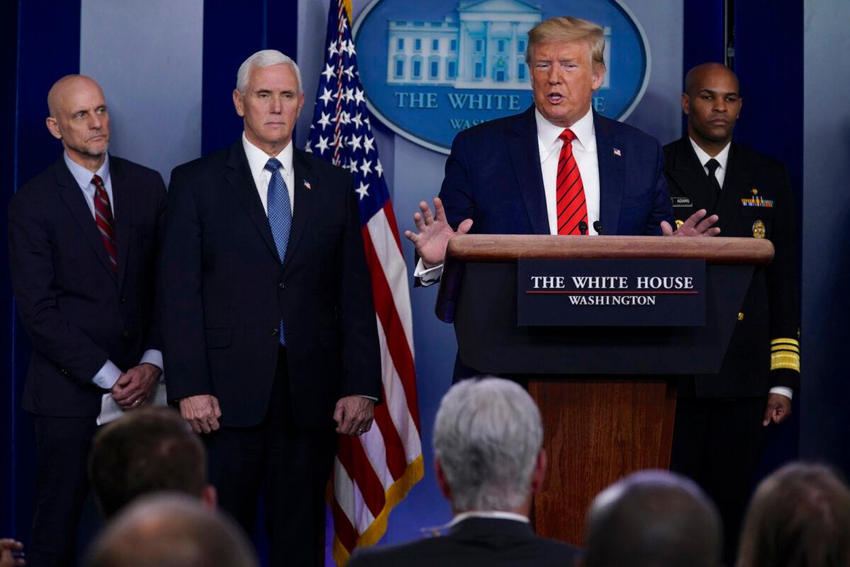 President Donald Trump speaks during press briefing at the White House, on March 19, 2020. (AP Photo/Evan Vucci)