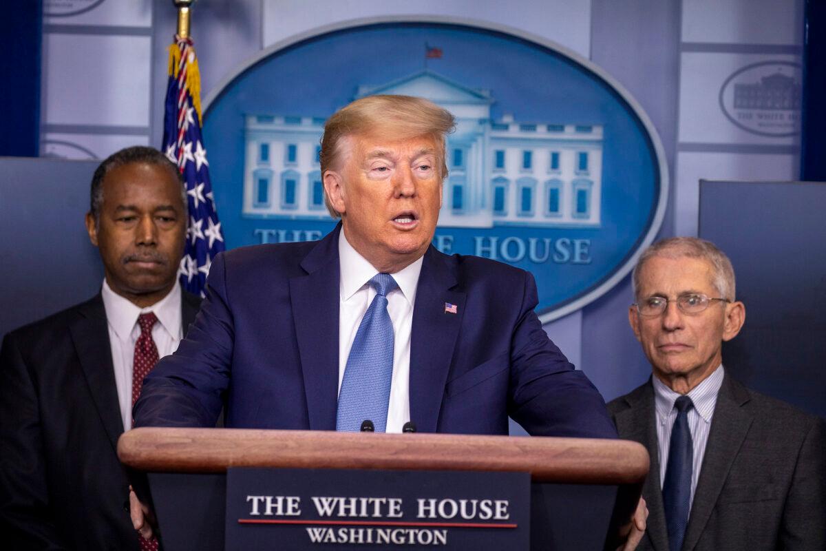 President Donald Trump speaks during a briefing in the James Brady Press Briefing Room at the White House in Washington, on March 21, 2020. (Tasos Katopodis/Getty Images)