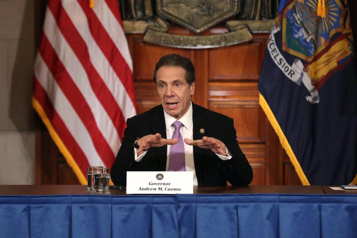 New York Gov. Andrew Cuomo speaks during his daily news conference amid the coronavirus outbreak in New York City, on March 20, 2020. (Bennett Raglin/Getty Images)