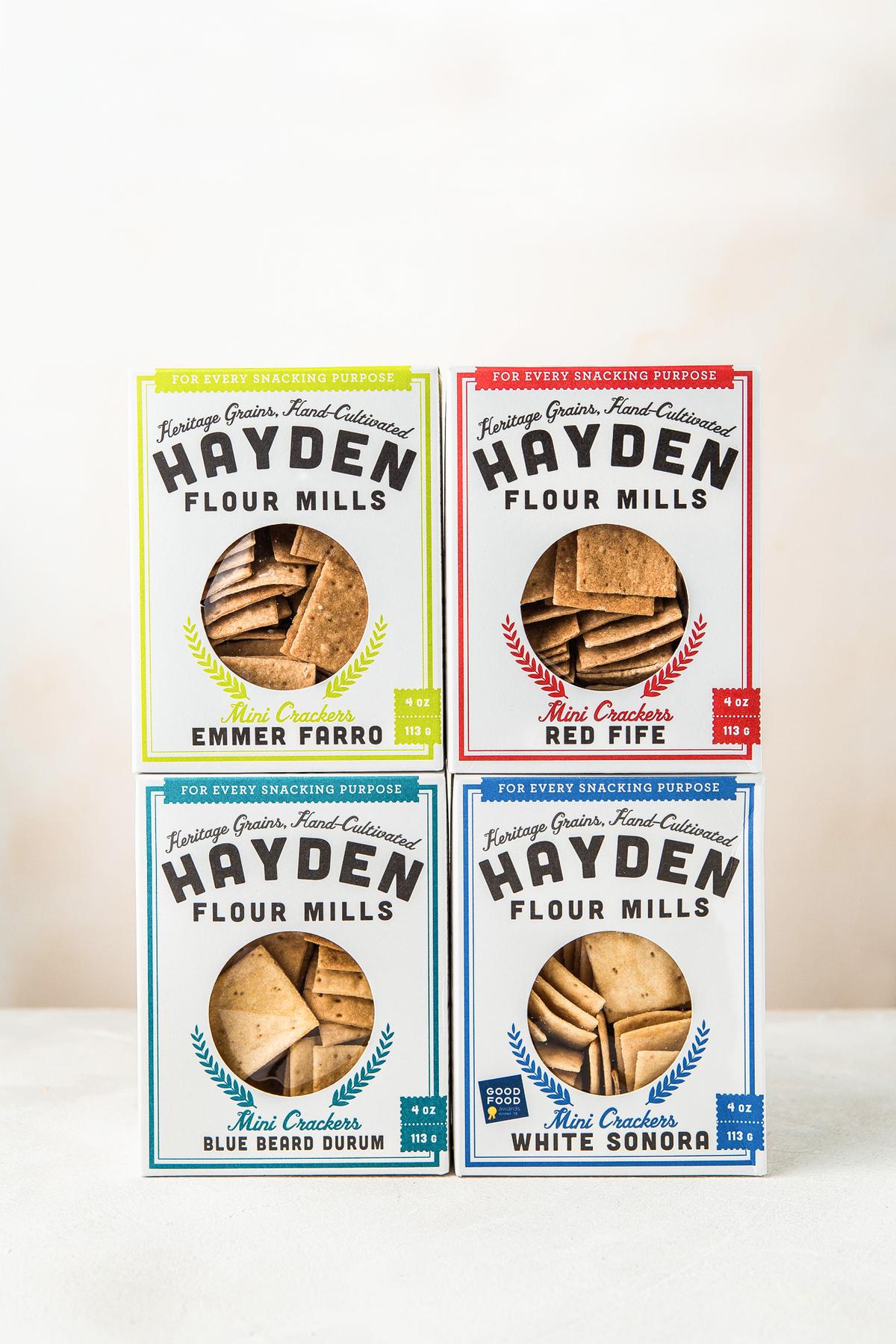 Hayden Flour Mills' line of heritage grain crackers. (Courtesy of Hayden Flour Mills)