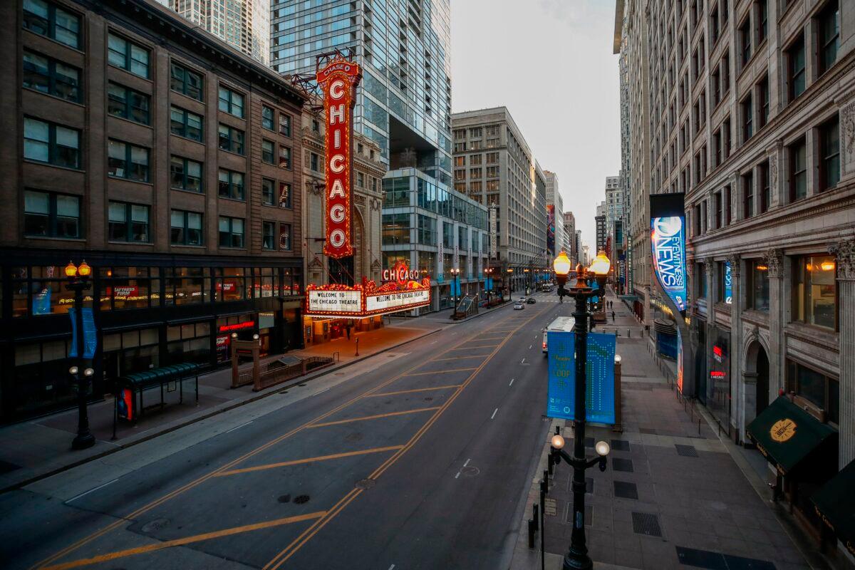 A mostly empty street in Chicago, Illinois on March 21, 2020. (Kamil Krzaczynski/AFP via Getty Images)