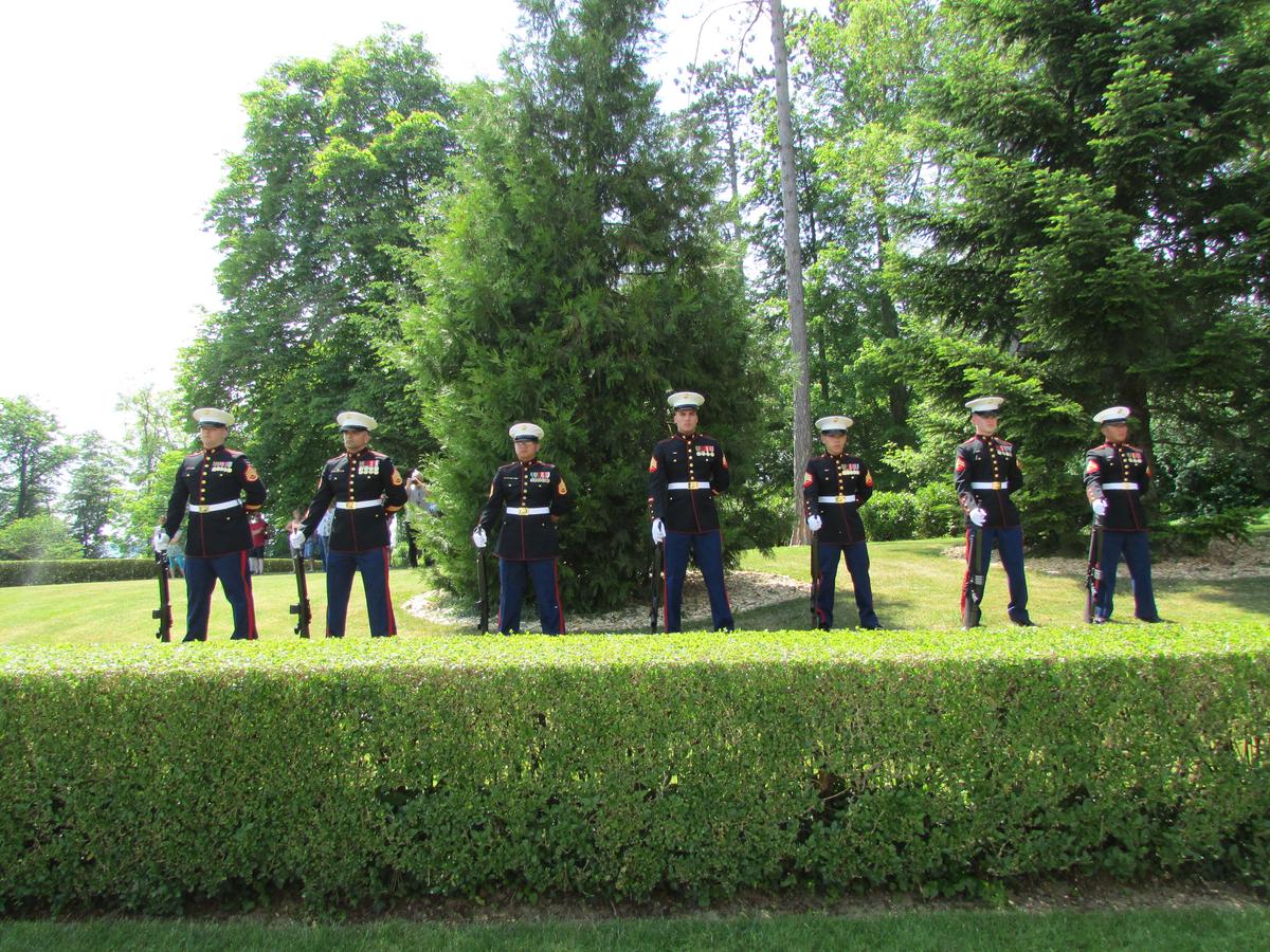Members of the U.S. Marine Corps participate in the 2017 Memorial Day Ceremony at Oise-Aisne American Cemetery. (American Battle Monuments Commission)