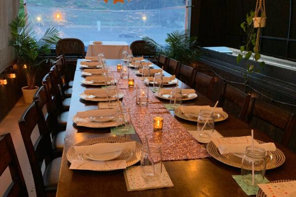 Dining table set for a large group inside Sol Grill restaurant in Newport Beach, Calif. (Courtesy of Misty Thorne)
