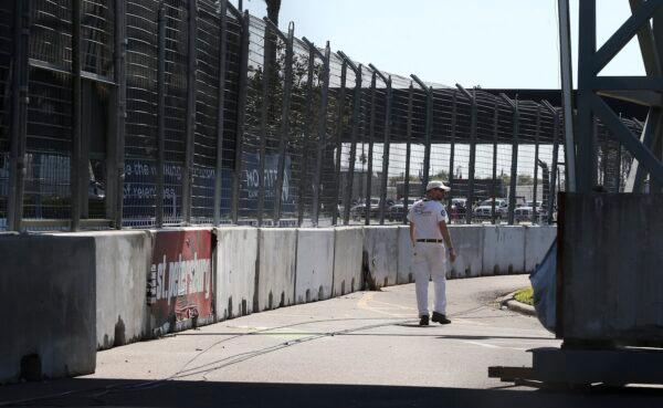 The track is void of cars after the news that the Grand Prix of St. Petersburg is canceled because of the coronavirus pandemic in St. Petersburg, on March 13, 2020. (Dirk Shadd/Tampa Bay Times via AP)