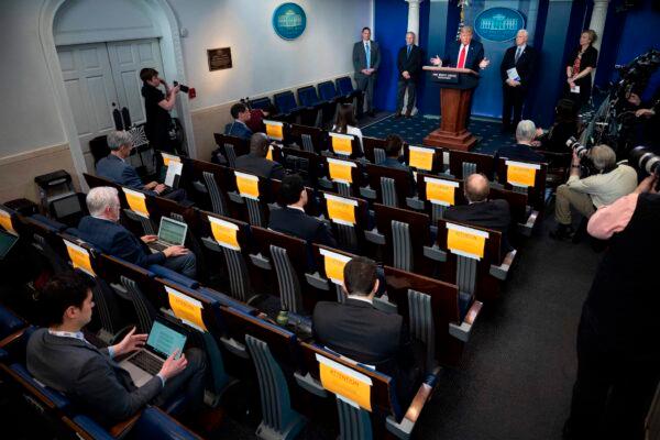 U.S. President Donald Trump speaks during the daily briefing on the CCP virus in the Brady Briefing Room at the White House in Washington, DC on March 26, 2020. (Jim Watson/AFP via Getty Images)