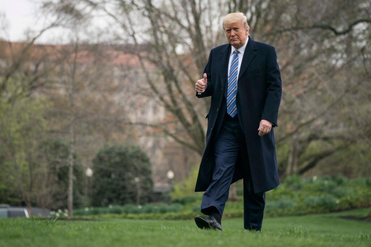 President Donald Trump returns from the Naval Station Norfolk to the White House in Washington on March 28, 2020. (Sarah Silbiger/Getty Images)
