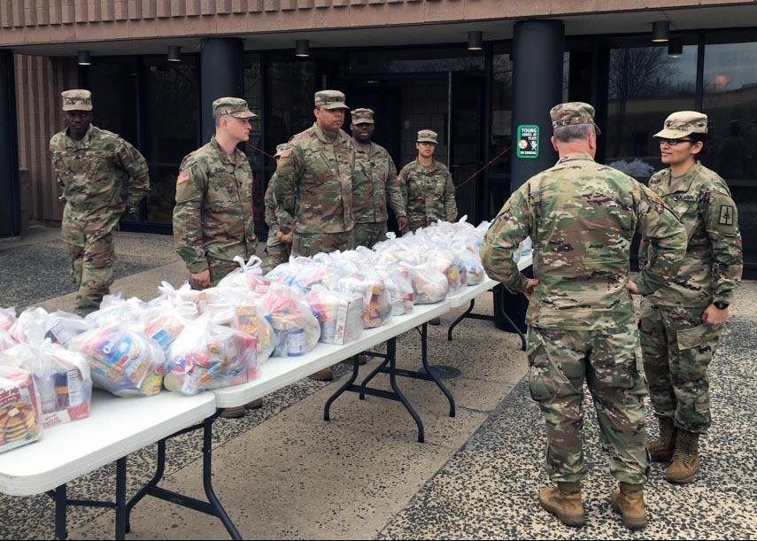 New York Army National Guard Soldiers distribute food parcels in Westchester County, N.Y. on March 12, 2020. (U.S. Army National Guard photo by Col. Steve Rowe)