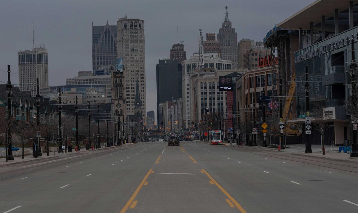 Streets in Detroit, Michigan, are seen nearly empty on March 24, 2020. (Seth Herald/AFP via Getty Images)