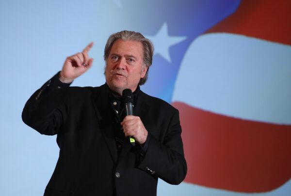 Steve Bannon, the former White House Chief Strategist to U.S. President Donald Trump, speaks at a debate with Lanny Davis, former special counsel to Bill Clinton, at Zofin Palace in Prague, Czech Republic, on May 22, 2018. (Sean Gallup/Getty Images)