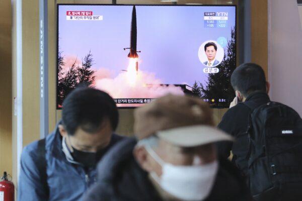 Responding with missiles? A TV screen shows a file image of North Korea's missile launch during a news program at the Seoul Railway Station in Seoul, South Korea on March 29, 2020. (Ahn Young-joon/AP Photo)