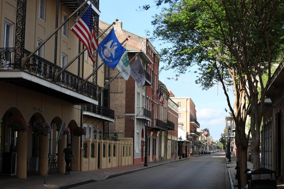 An empty street in the French Quarter amid the COVID-19 pandemic in New Orleans, Louisiana, on March 27, 2020. Chris Graythen/Getty Images)