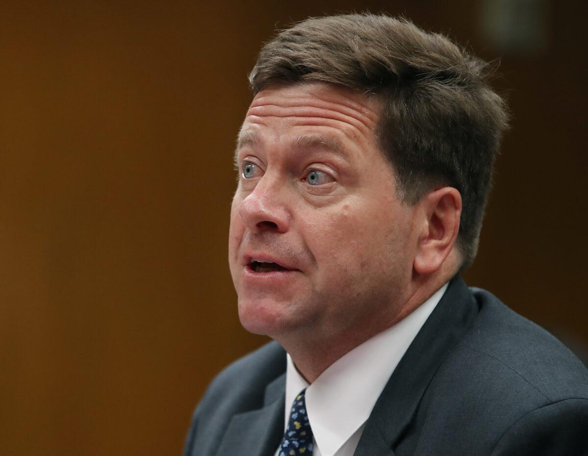 Jay Clayton, chairman of the Securities and Exchange Commission, testifies during a Senate Appropriations Subcommittee hearing on Capitol Hill in Washington on May 8, 2019. (Mark Wilson/Getty Images)
