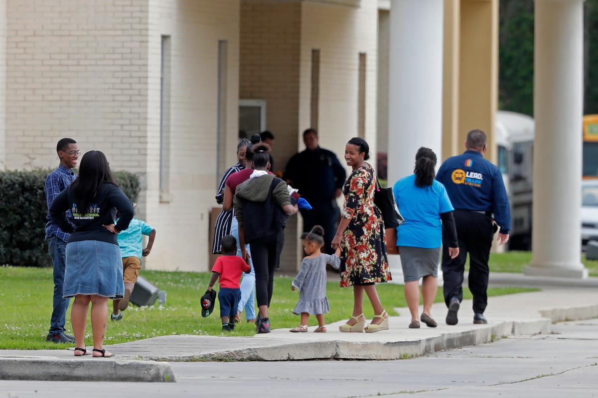 Congregants arrive at the Life Tabernacle Church in Central, La., on March 29, 2020. (Gerald Herbert/AP Photo)