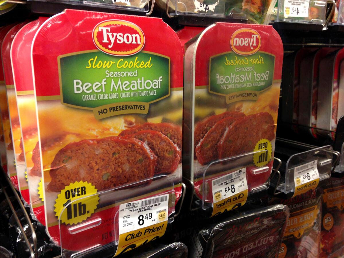 Tyson food beef meat loaf reflected in a mirror as they sit on a refrigerator for sale at a grocery store in Encinitas, Calif., on May 29, 2014. (Mike Blake/Reuters)