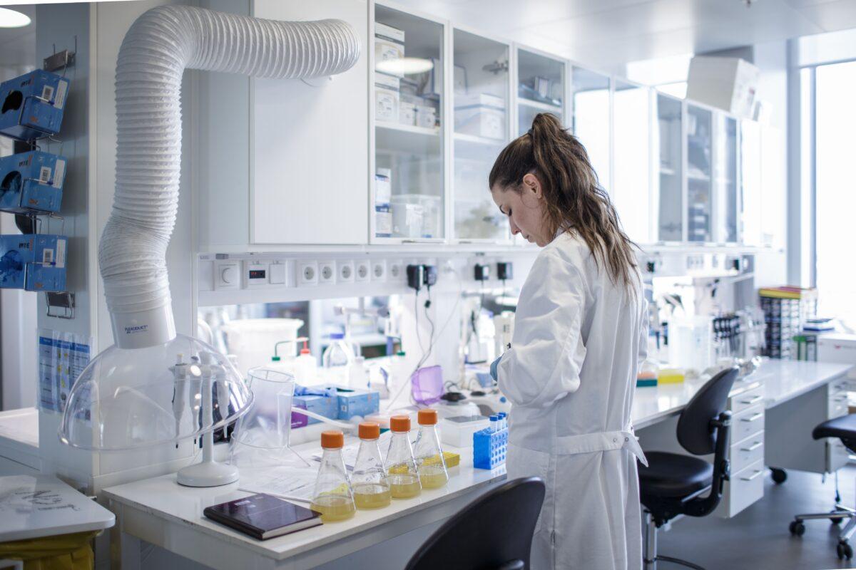 A researcher works on a vaccine against COVID-19 at the Copenhagen's University research lab in Copenhagen, Denmark, on March 23, 2020. (Thibault Savary / AFP via Getty Images)