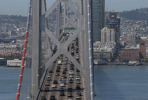 Commuter traffic moves across the western span of the San Francisco-Oakland Bay Bridge on July 1, 2013. (Justin Sullivan/Getty Images)