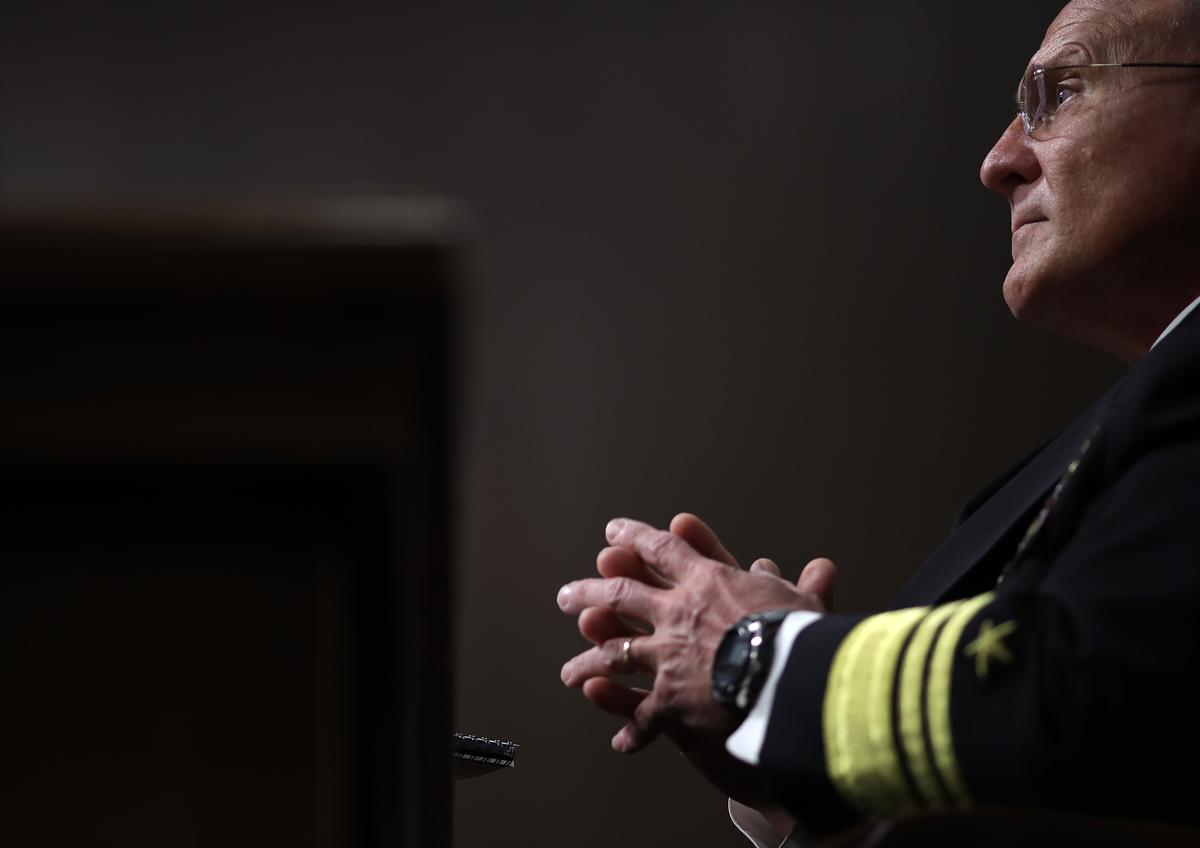 Navy Vice Adm. Michael M. Gilday testifies before the Senate Armed Services Committee in Washington on July 31, 2019. (Win McNamee/Getty Images)