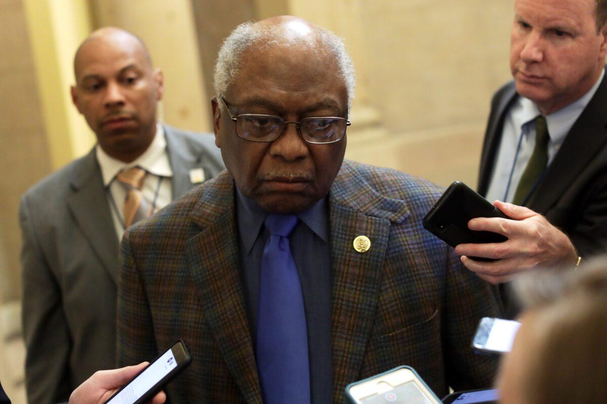 House Majority Whip James Clyburn (D-S.C.) speaks to members of the media at the U.S. Capitol in Washington on March 13, 2020. (Alex Wong/Getty Images)